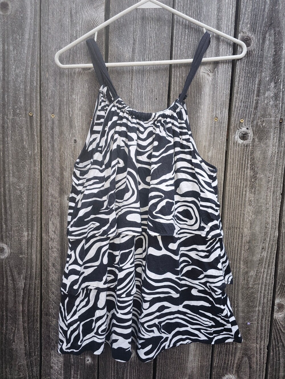 MICHAEL KORS black and white tiered zebra print halter tank top